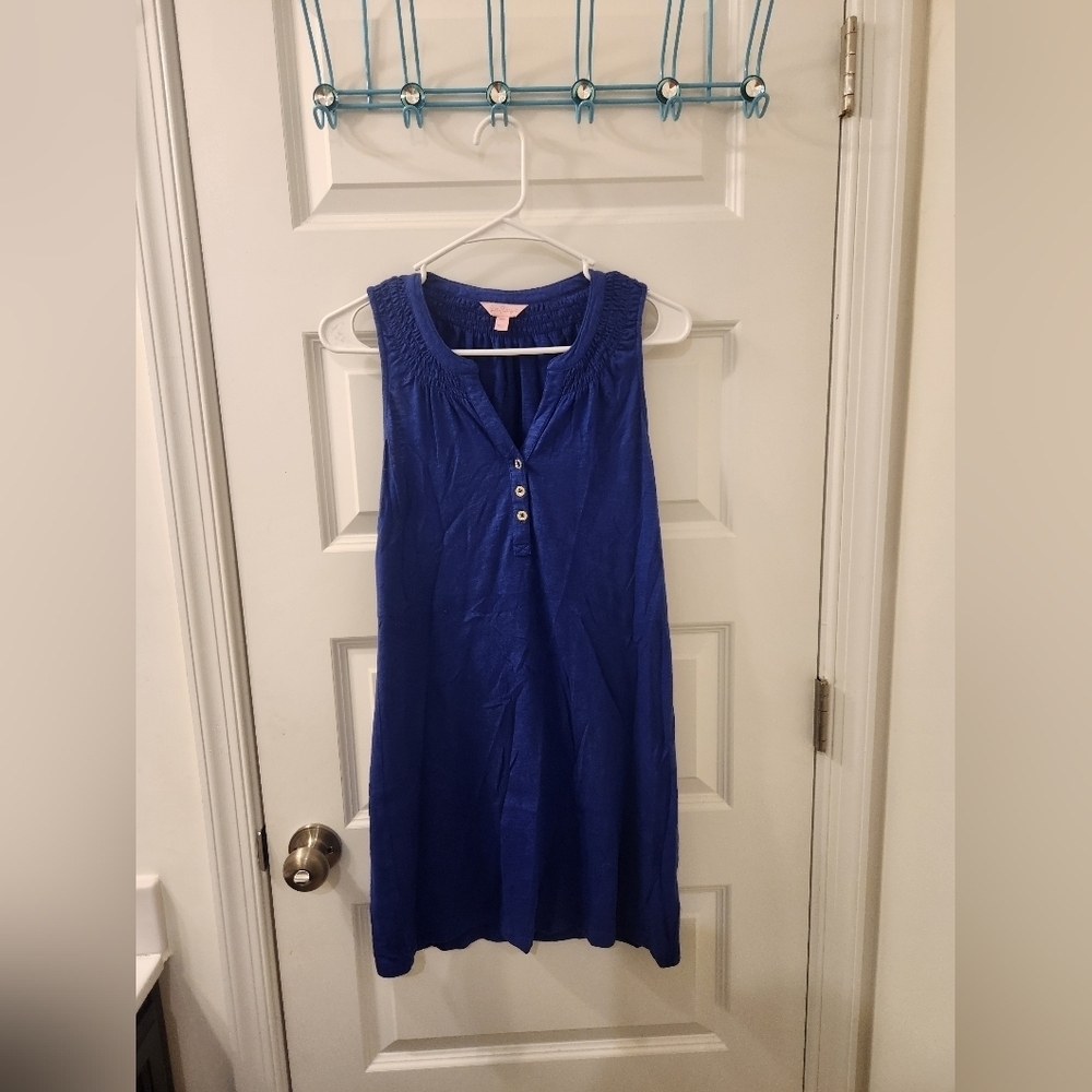 Lilly Pulitzer Mini Dress Solid Blue Size XS V Neck #Z552